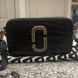 Marc Jacobs Black Croc-Embossed Crossbody Bag